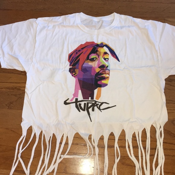 Tops - Tupac White fringed t-shirt